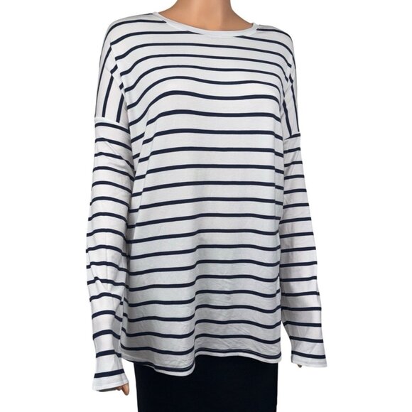 GAP Womens Soft Slub Scoop Neck Long Sleeve T-Shirt (White/Navy Blue, XX-Large) - Picture 2 of 4